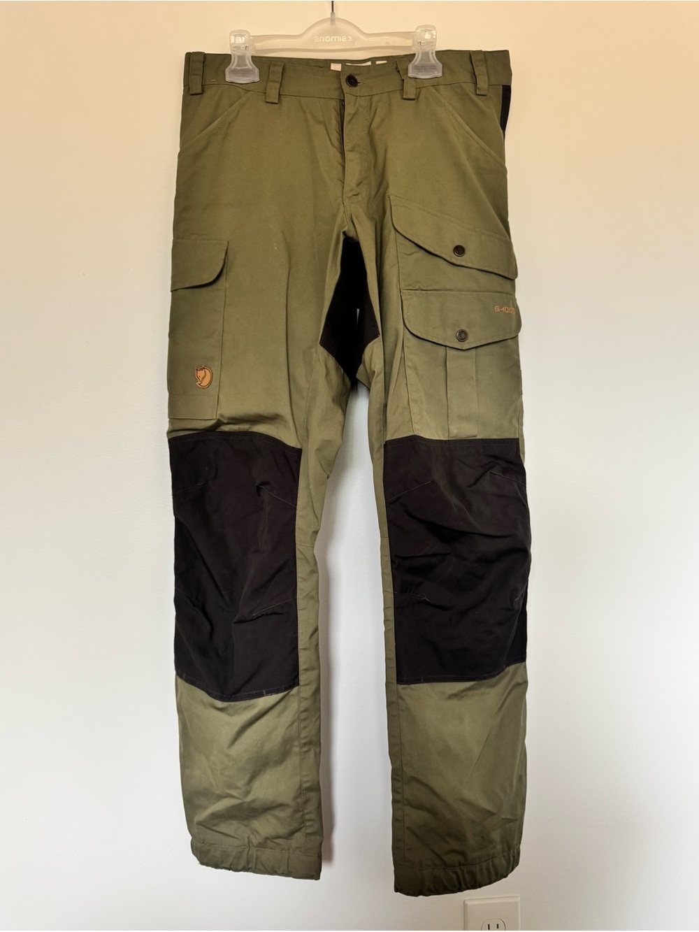 Fjallraven Olive Green Cargo Pants with Black Knee Panels
